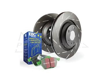 EBC Audi Seat Skoda Volkswagen Greenstuff 2000 Series Front Sport Brake Pads & USR Slotted Discs Kit - ATE Caliper (Inc. 8P A3, 1P Leon, 1Z Octivia & B6 Passat)